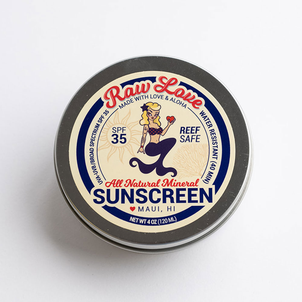 Eco-friendly sunscreen travel essential from Raw Love. 