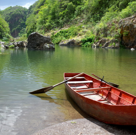 Lake with canoe